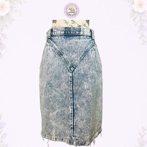 Vintage 1980s Rivington High Waist Denim Skirt • Jean Pencil Skirt • Acid Wash